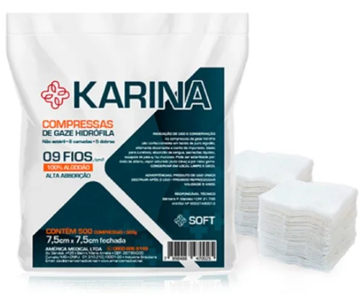 Compressa De Gaze N/Estéril 09 Fios C/500 - Karina