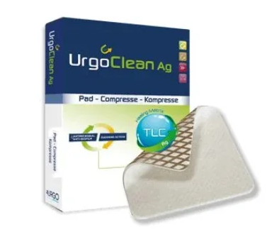 Curativo 10 x 10cm Curativo Antimicrobiano C/ Prata Constituído por Fibras Poliabsorventes URGOCLEAN AG - Urgo Medical
