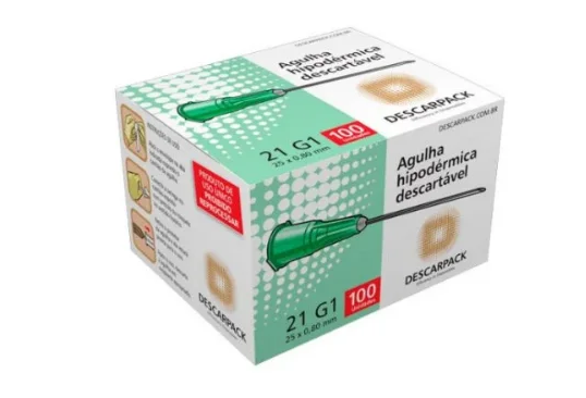 Agulha Hipodérmica 25 x 0,80mm C/ 100 Unidades - Descarpack