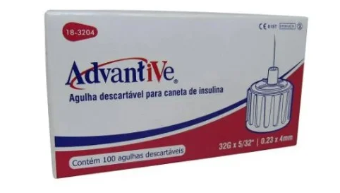 Agulha para Caneta de Insulina 32G ( 0,23mm x 4mm ) C/ 100 Uni - Advantive