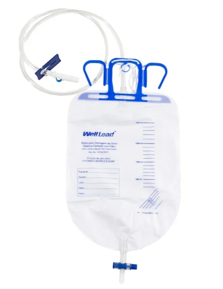 Bolsa Coletora de Urina Sistema Fechado C/ Filtro 2000ml - Well Lead