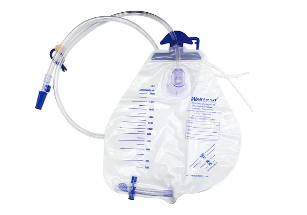 Bolsa Coletora de Urina Sistema Fechado Oval Pasteur C/ Filtro 2000ml - Well Lead