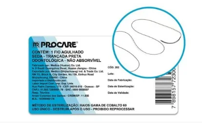 Fio de Sutura Agulhado Não Absorvível Seda Trançada Preta 4/0 - 17mm Cx 24 Un - Procare