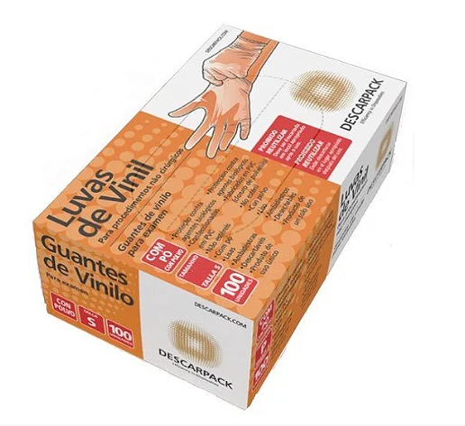 Luva de Vinil com Pó C/ 100 Unidades Tam: G - Descarpack