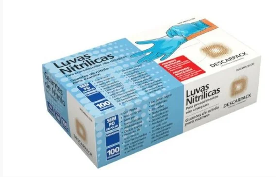 Luva Nitrílica Azul S/Pó C/100 Tam: M - Descarpack