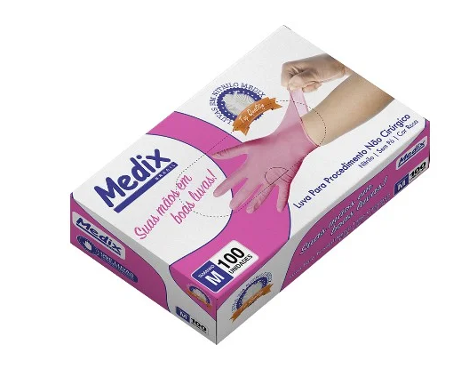 Luva Nitrilica Rosa P/ Procedimento Não cirúrgico Tam : P - Medix