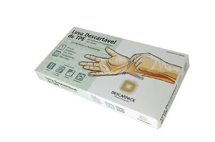 Luva Plástica Descartável de TPE Tam: G Com 100 Un - Descarpack