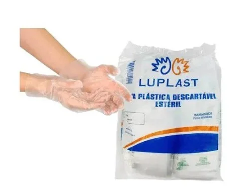 Luva Plástica Estéril Descartável C/ 100 Unidades - Luplast