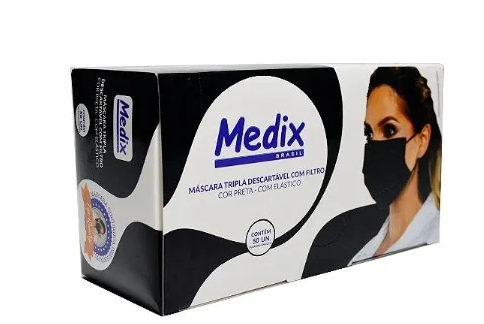 Máscara Cirúrgica Tripla Proteção Preta C/ 50 Unidades - Medix
