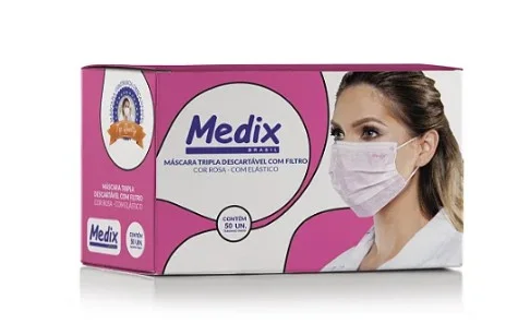 Máscara Cirúrgica Tripla Proteção Rosa C/ 50 Unidades - Medix