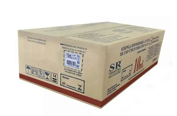 Seringa 10ml Bico Slip com Agulha 25 x 7 C/ 250 Unidades - SR