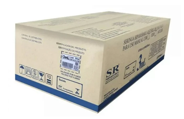 Seringa 3ml Bico Lock sem Agulha C/ 500 Unidades - SR