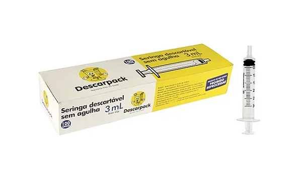Seringa de 3ml Bico Slip sem Agulha C/ 100 Unidades - Descarpack
