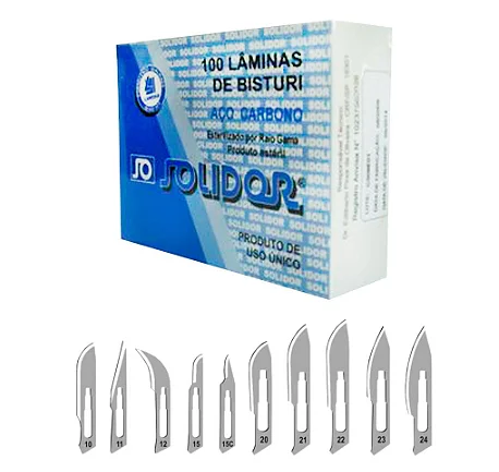 Lâminas de Bisturi Aço Carbono Nº 20 C/ 100 Unidades - Solidor