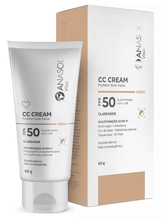 Protetor Solar Anasol Fps 50 Rostro Cc Cream 60 G Clareador