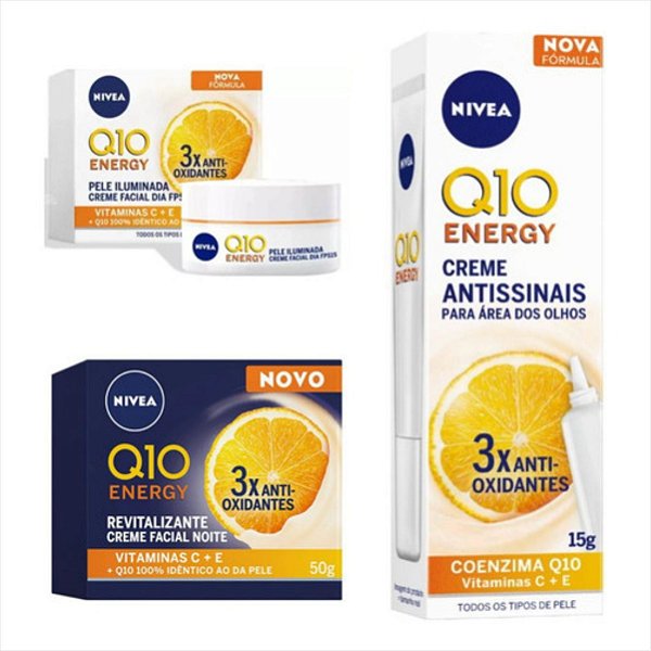 Kit Nivea Energy Q10 Dia/noite/olhos(3 Produtos) Antissinais