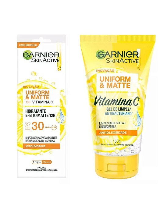 Kit Garnier Facial Uniform Matte Vit C Gel/Prot Solar Fps30