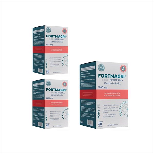 Fortmagri 1500mg Berberina c/60 cps kit c/03 cxs (180 cps)