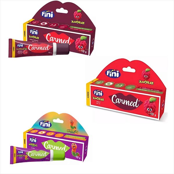Protetor Labial Carmed Fini Kit c/ 3 Fini Amoras e Minhoca