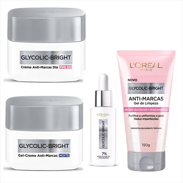 Kit Loréal Paris Antimarcas Glycolic Bright Linha Completa