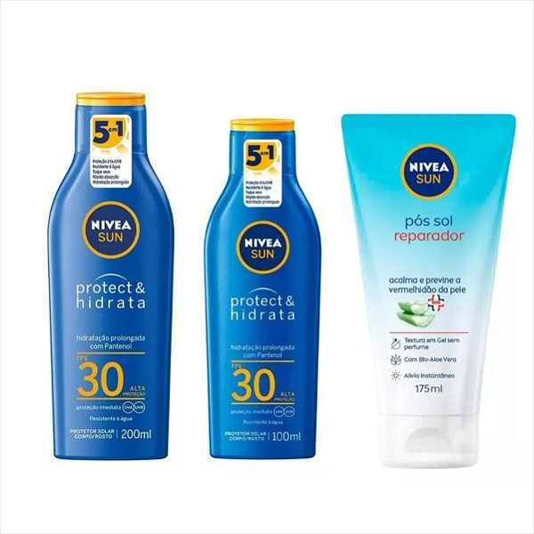 Protetor Solar Nivea FPs30 300ml/Gel Nivea Pós Sol Reparador