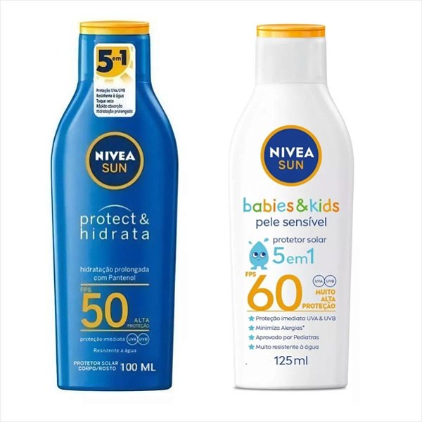 Kit Solar Nivea Corporal Fps50 100ml e Fps60 infantil 125ml
