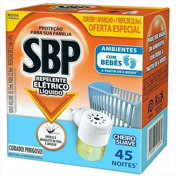 Repelente SBP Eletrico 45 noites Aparelho+ 01 Refil Suave