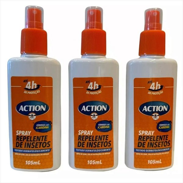 Repelente Action Com Icaridina 105ml Kit C/03 Contra Dengue