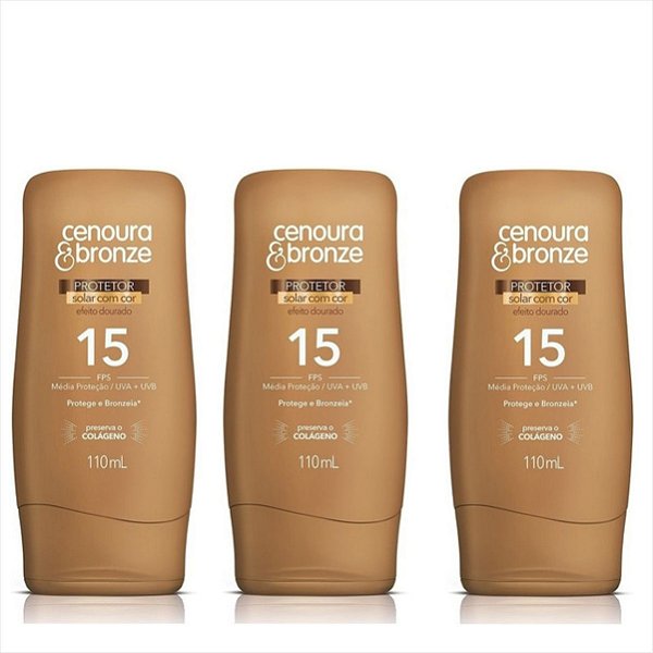 Protetor Solar Com Cor Fps 15 Cenoura E Bronze 110ml kit c/3