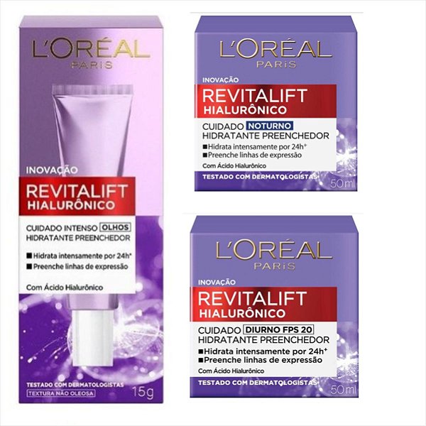 Kit Loreal Revitalift Hialurônico  Completo Dia/Noite/Olhos