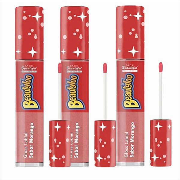 Gloss Labial Beautyloo Sabor Morango 3,8ml c Pantenol kt c/3