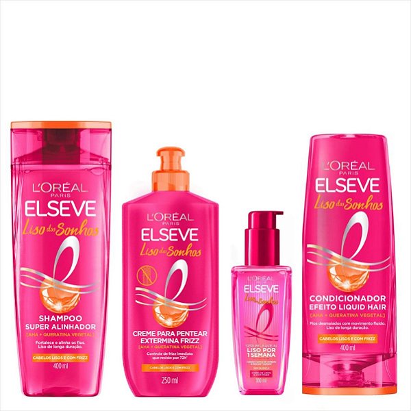 Kit Elseve Liso dos Sonhos 400ml Sh+Cond+Tratamento+ Serum