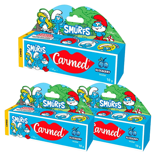 Hidratante Labial Carmed Surpresa Os Smurfs 10g kit c/3