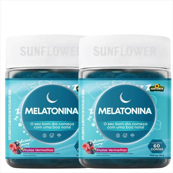 Melatonina Sunflower Sabor Frutas Vermelhas 60 Gomas kit c/2