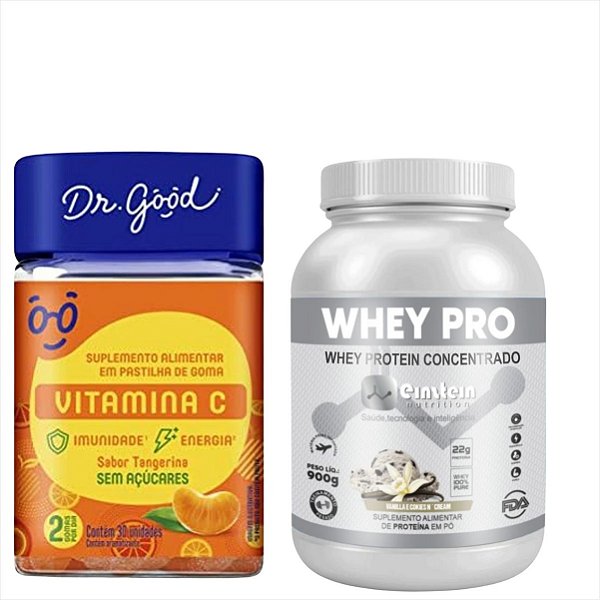 Vitamina C c/30 Dr Good Fini e Whey Protein Concentrado 900g