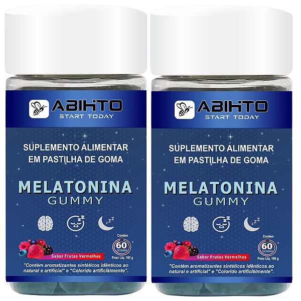 Melatonina Gummys Abihto c/60  Frutas Vermelhas kit c/2