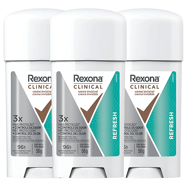 Rexona Clinical Antitranspirante Creme Refresh 58g Kit c/3
