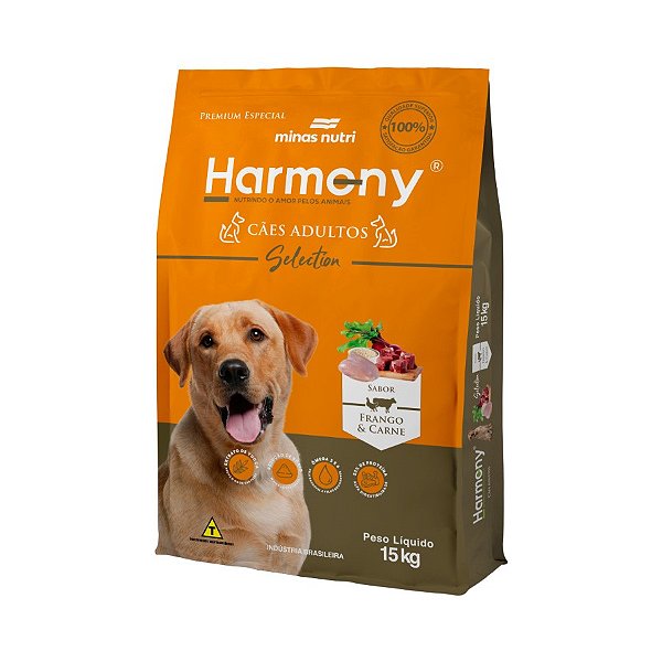 Ração Harmony Selection Cães adultos  frango e carne - 15 KG