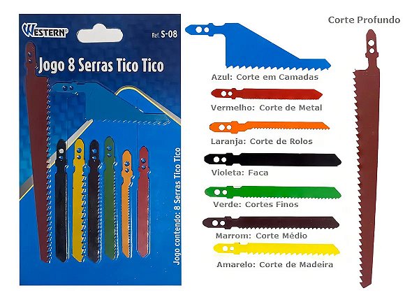 Jogo De Lâminas Sabre P/ Serra Tico-tico 08 Pç Western