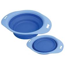 Comedouro de Silicone Borda Plastica Azul retrátil 500ml