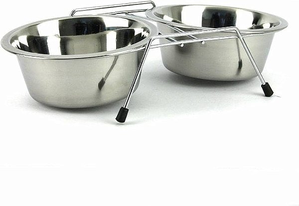 Comedouro Duplo Inox Suspenso Pequeno 480ml