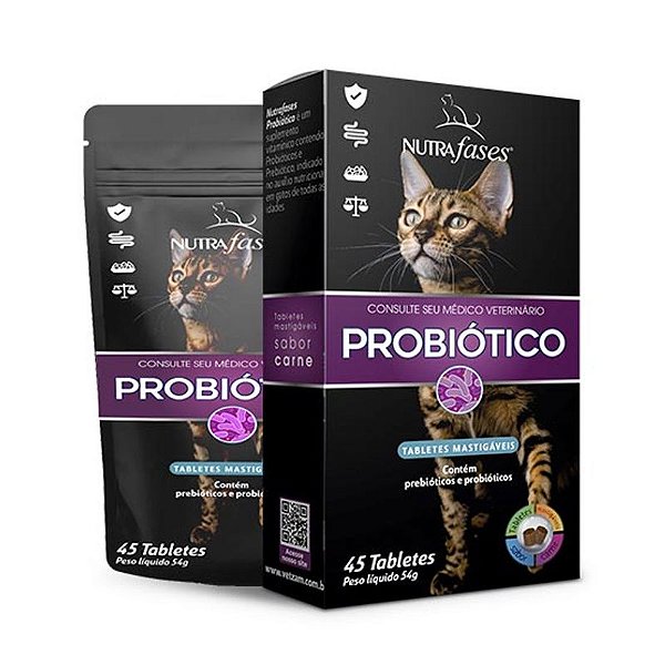 Suplemento Probiótico para Gatos 45 Tabletes – Saúde Intestinal Nutrafases