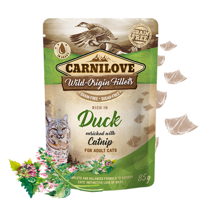 Sachê Gatos Adultos Pato e Catnip 85g – Alimento Calmante Natural Carnilove