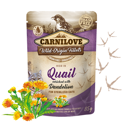 Sachê Gatos Castrados Codorna e Dente-de-Leão 85g – Alimento Natural Carnilove