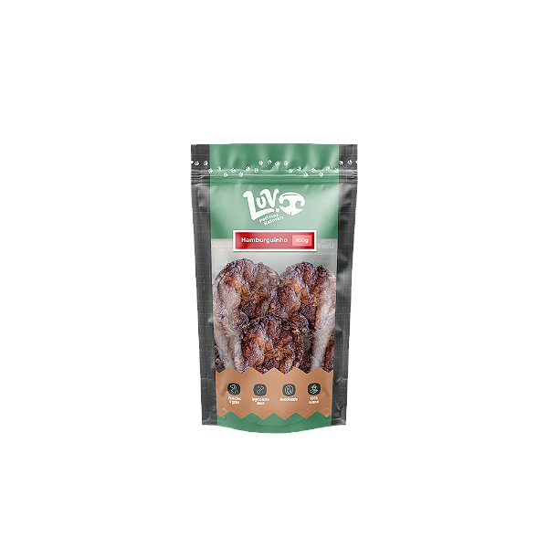 Hamburguinho Bovino Desidratado 100g – Petisco Crocante Luv Petiscos