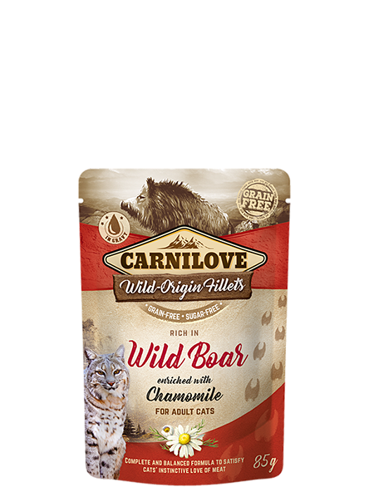 Sachê Gatos Adultos Javali e Camomila 85g – Alimento Relaxante Carnilove