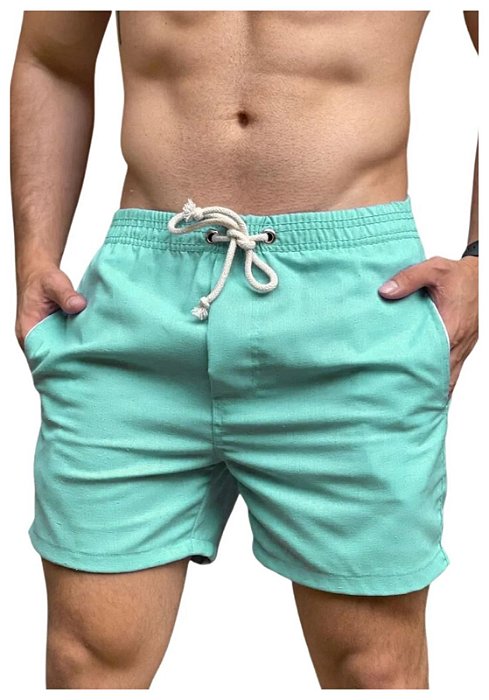 Short Liso Linho Misto Verde Agde