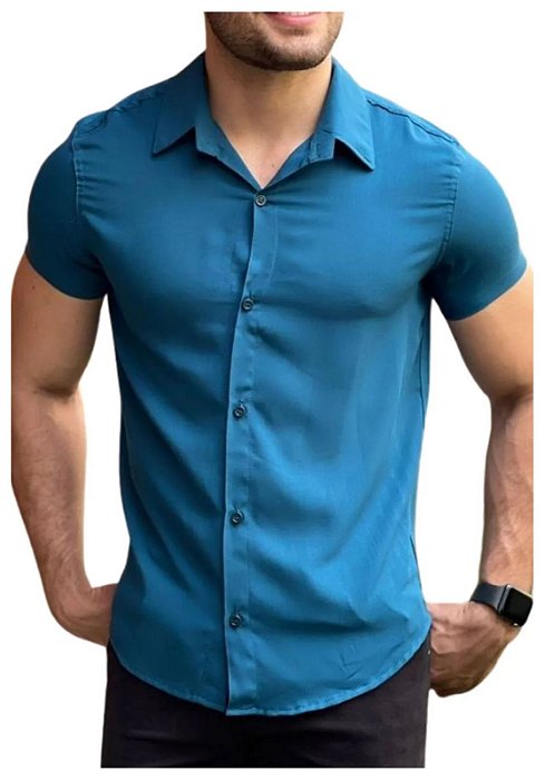 Camisa Viscolinho Azul Jacone