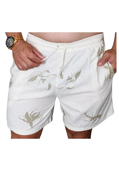 Short Linho Misto Estampado Guilhermina