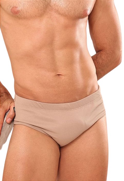 Sunga Slip Canelada Bege Barra